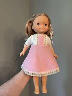 Vintage 1970 Fisher Price My Friend Mandy Doll #215 Blonde Hair Pink Dress 15"